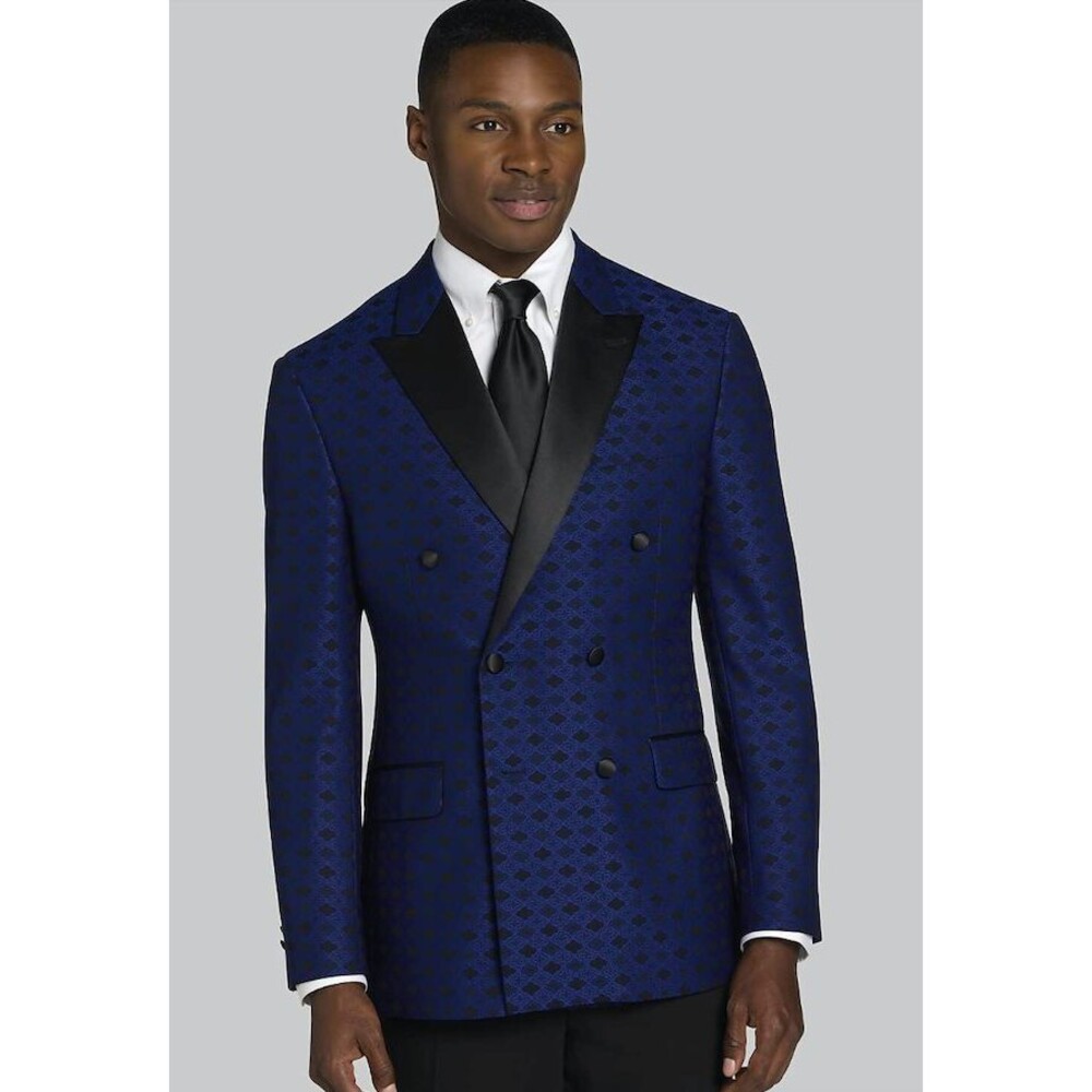 Jos.A.Bank Slim Fit Double Breasted Medallion Jacquard Blue Dinner Jacket - 38S